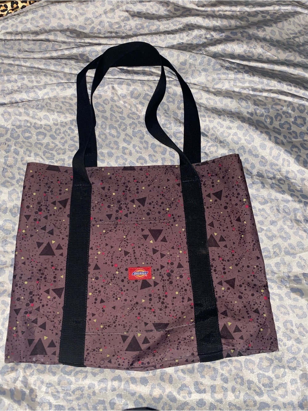 Dickies Maroon Geometric Print Canvas Tote with Black Straps